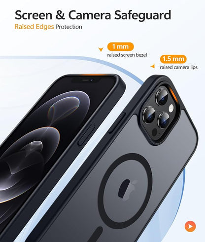 FNTCASE for iPhone 12 Pro Max Case: [Compatible with Magsafe] Translucent Matte Magnetic Phone Cover - Military Grade Drop Protection Shockproof Protective Cases - Black
