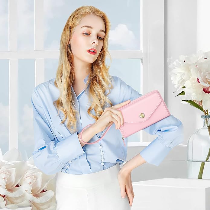 Peacocktion Crossbody Bags for Women RFID Wristlet Wallets Travel Vegan Leather Small Clutch Purses with Phone Pocket Zipper