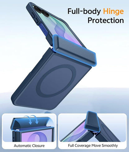 FNTCASE for Samsung Galaxy Z Flip 8 Case, Fit for Magsafe, Screen Protector | Hinge Protection, Translucent Matte, 18FT Military Grade Drop Proof, Protective Phone Cover, Blue