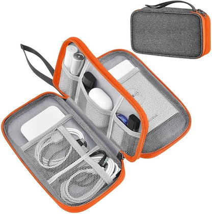 ZINMARK Portable Cable Organizer Case,Travel Pouch with Double-Layer Storage for Cables,Chargers,Earbuds & Phone,Dark Gray Orange