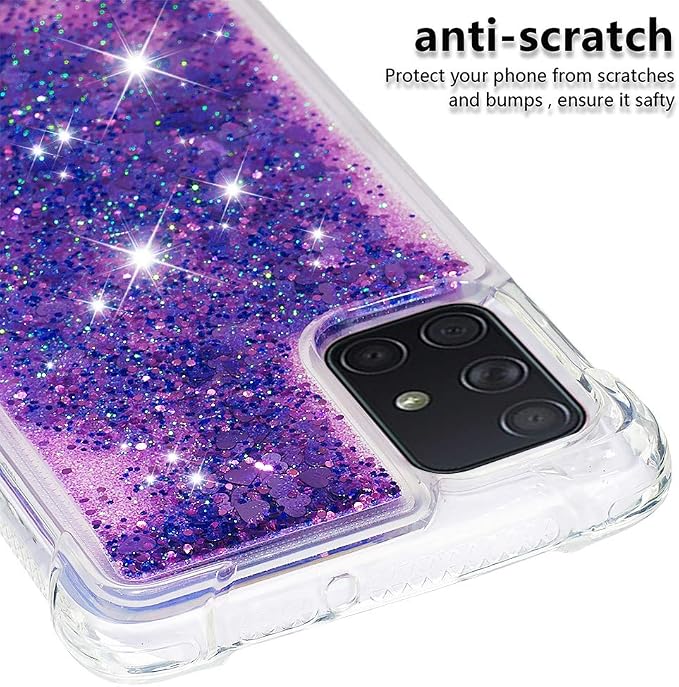 Glitter Case für Galaxy A71 Silicone, Transparent Protective Case Bumper Phone Cover Glitter Floating Liquid Phone Case Full Body Rugged Scratch Slim Shell compatible with Samsung Galaxy A71, Purple