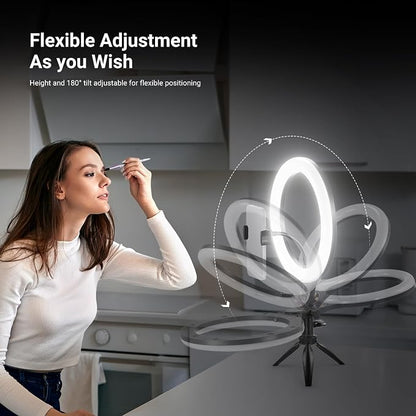 NEEWER Entry Level Version 10.5" Desk Ring Light w Tripod Stand/Phone Holder Compatible with iPhone, Timer/Remote, 10W CRI85+ LED Lighting for Selfie Makeup Streaming Recording Video Conference, N25