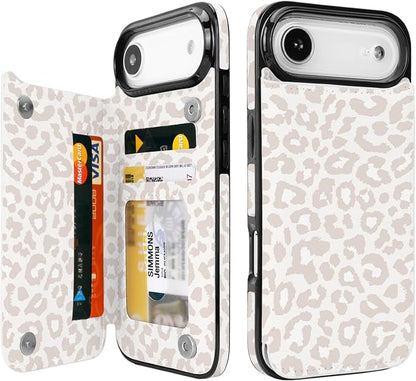 uCOLOR for iPhone 17 Air Wallet Case with Card Holder PU Leather RFID Blocking Design iPhone Air flip case for Women Men Magnetic Clasp Kickstand Design 6.5 inch (Beige Leopard)