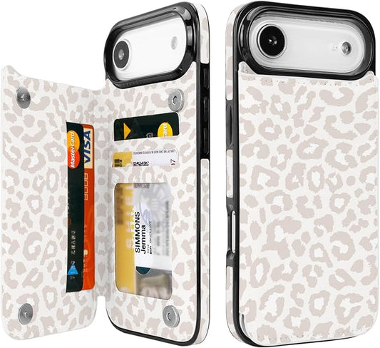 uCOLOR for iPhone 17 Air Wallet Case with Card Holder PU Leather RFID Blocking Design iPhone Air flip case for Women Men Magnetic Clasp Kickstand Design 6.5 inch (Beige Leopard)