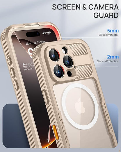 Lanhiem Magnetic for iPhone 16 Pro Max Case, IP68 Waterproof Dustproof Case, [Compatible with Magsafe] [Built-in Screen Protector] Full Body Heavy Duty Rugged Phone Cover 6.9 inch, Desert