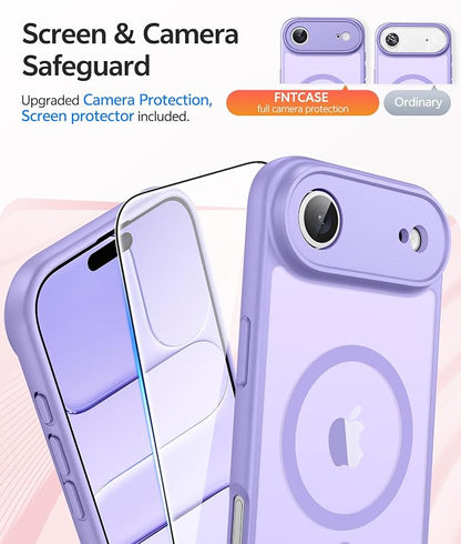 FNTCASE for iPhone Air Case: [Compatible with Magsafe] Translucent Matte Cases with [Full Camera Protection] [Screen Protector] Military Grade Shockproof Protective Phone Cover - Light Purple