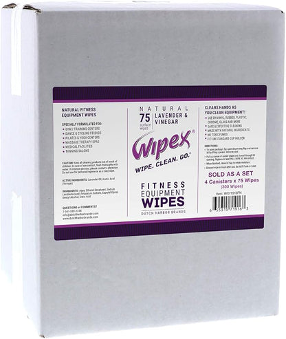 Wipex Natural Fitness Equipment Wipes, 75ct Lavender & Vinegar Cleaner, Gym Wipe for Equipment, Bulk Size for Everyday Use, 75 Count (Pack of 4)