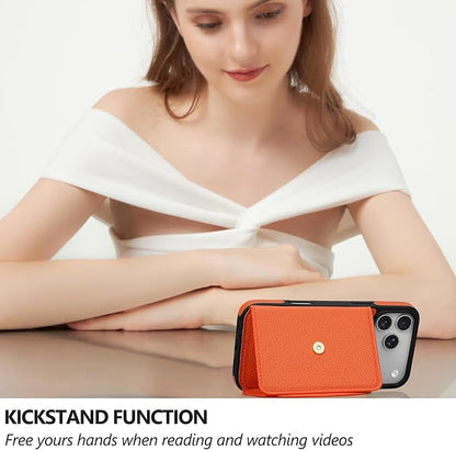 Keallce Case for iPhone 17 Pro 6.3'' Crossbody Wallet Case, Lanyards & Wrist Straps with Phone Tabs, Flip Case with RFID Blocking 4 Card Holder Slots Kickstand, Protective Cover for Women, Orange