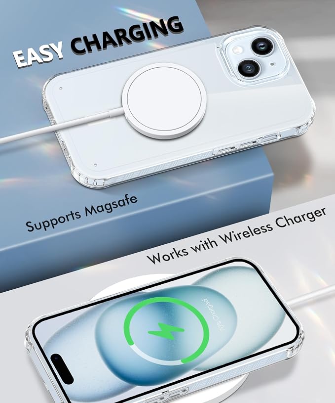 Compatible with iPhone 15 Plus Case Clear, Built-in Screen Protector, with Camera Lens Protector, [Compatible with MagSafe] Full Body Phone Case, Protective Cover for 15Plus 6.7" (Clear)