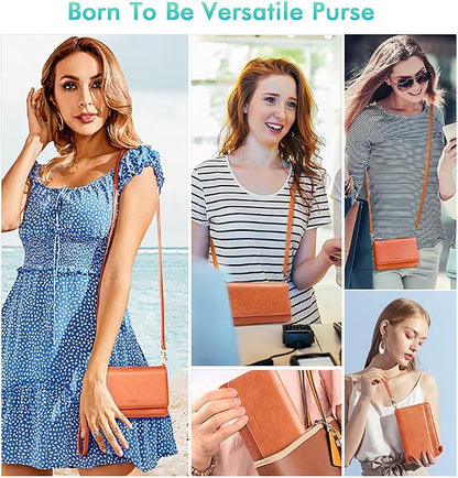 nuoku Women Small Crossbody Bag Cellphone Purse Wallet with RFID Card Slots 2 Straps Wristlet
