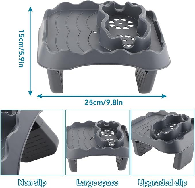 Hot Tub Table, Foldable Bathtub Side Table Caddy with 2 Cup Holders Adjustable Hot Tub Tray with Drain Holes for Spa Swimming Pool Bathtub(Grey)