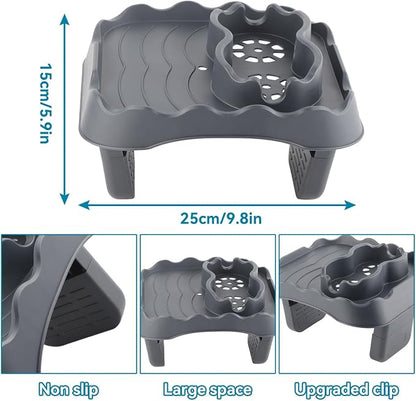 Hot Tub Table, Foldable Bathtub Side Table Caddy with 2 Cup Holders Adjustable Hot Tub Tray with Drain Holes for Spa Swimming Pool Bathtub(Grey)
