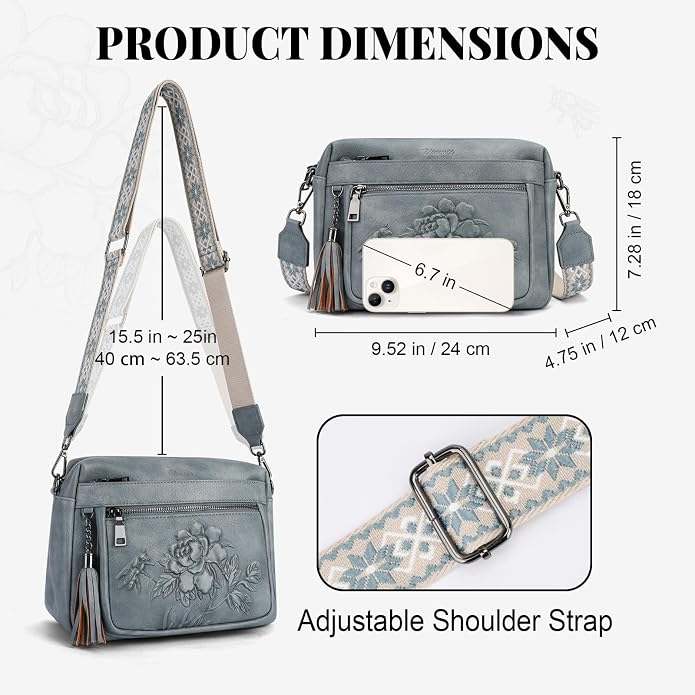 Crossbody Bags for Women Trendy, Vegan Leather Crossbody Purses Travel Shoulder Handbags Embossed Design