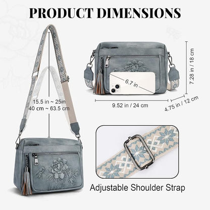 Crossbody Bags for Women Trendy, Vegan Leather Crossbody Purses Travel Shoulder Handbags Embossed Design