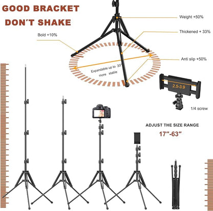 Ring Light 18" with Stand, 55w 6700K LED Light,63" Tripod,Multi-Angle Adjustable Phone Stand, for iPhone and Android Phones, CRI95, Suitable for YouTube, TikTok, Selfies (Black, 18")
