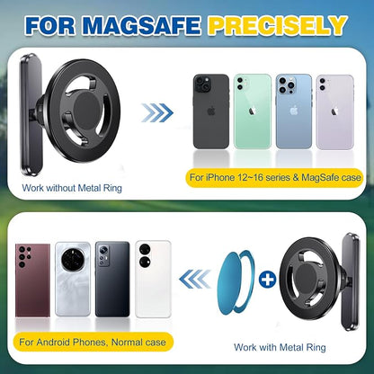 Magnetic Golf Cart Phone Holder, Alloy Phone Mount, Compatible with MagSafe iPhones Series and All Non-Magnetic Phones Fits Gym, Club Car, Golf Cart, Essentials Gift for Man and Woman(Black)