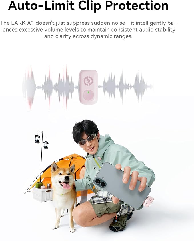 Hollyland Lark A1 Wireless Mini Microphone for iPhone & Android, 48kHz/24-bit, 3-Level Intelligent Noise Cancel, Microphone for YouTube, Podcast, Vlogging (Pink, 2TX + 2RX + Charging Case)