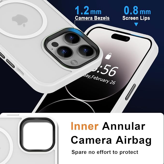 MOCCA Strong Magnetic for iPhone 14 Pro Max Case [Compatible with Magsafe] [10FT Military Grade Protective] Translucent Matte Slim Shockproof Case for iPhone 14 Pro Max 6.7"-Frosted White