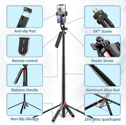ULANZI MA09 71'' Phone Tripod, Selfie Stick Cell Phone Tripod Stand with Wireless Remote Control 360° for Rotation Travel Selfie Video Recording Live Compatible with iPhone Android Camera Action GoPro