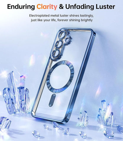 Meifigno Case Designed for Samsung Galaxy S25 Plus 6.7 inch, [Compatible with MagSafe] [2X HD Screen Protectors] [Glitter Card & Wrist Strap] Full Lens Protection Case for Galaxy S25 Plus, Navy | 6.7 inch, for Galaxy S25 Plus