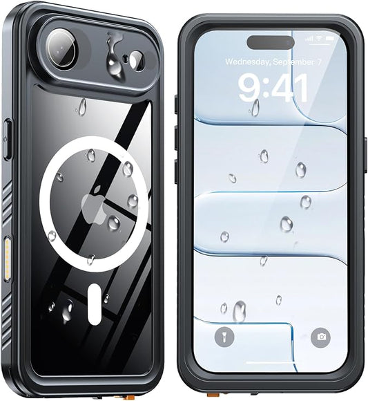 ANTSHARE for iPhone Air Case, Compatible with Magsafe, IP68 Waterproof Case, [Built-in Screen Protector] - 12 FT Military Dropproof - Full Body Heavy Duty Rugged Phone Cover - Black/Clear