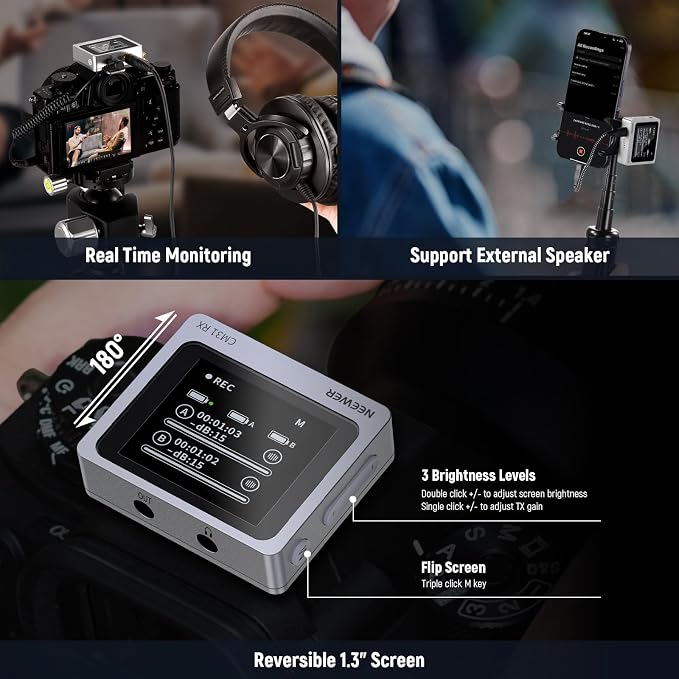 Neewer CM31 Wireless Lavalier Microphone with 8GB Storage 820ft Range 48KHz 24Bit Noise Cancelling Compatible with iPhone iPad Android PC Camera YouTube/TikTok Stream Podcast Interview