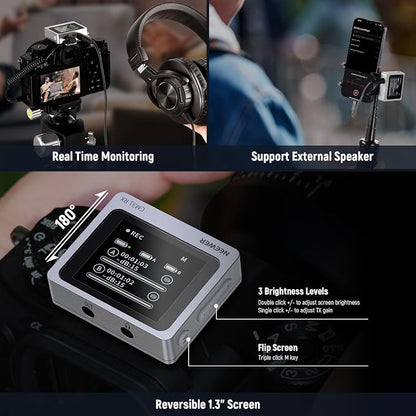 Neewer CM31 Wireless Lavalier Microphone with 8GB Storage 820ft Range 48KHz 24Bit Noise Cancelling Compatible with iPhone iPad Android PC Camera YouTube/TikTok Stream Podcast Interview