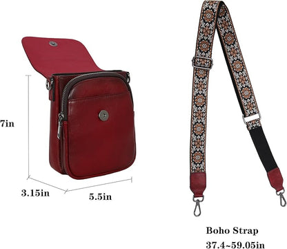 HESHE Leather Small Crossbody Bags for Women RFID Blocking Cell Phone Purse Anti-Theft Travel Bag with wide Straps