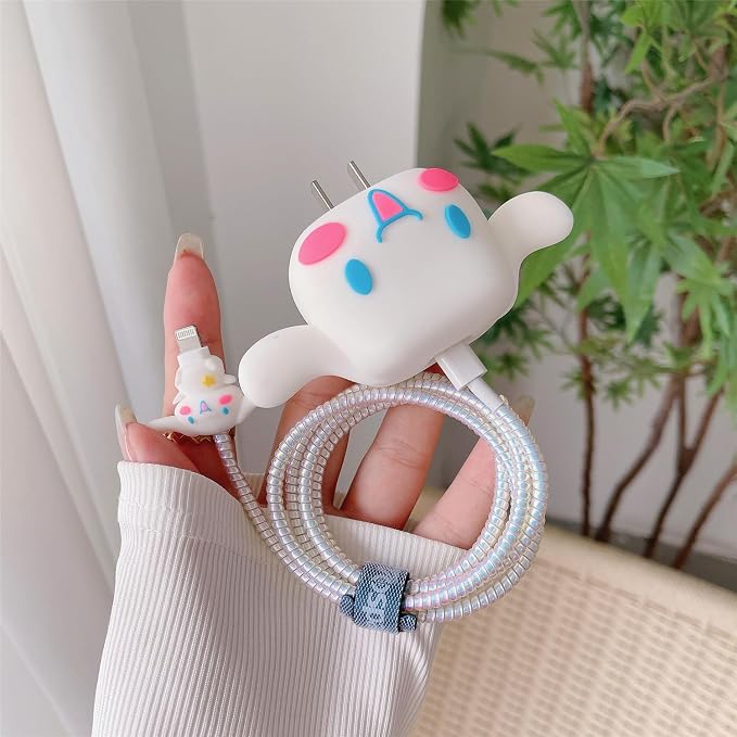 3D Cute Cartoon Charger Protector Case - Compatible for Apple 20W USB-C Power Adapter and Lightning Cable, No.12(4 in1)