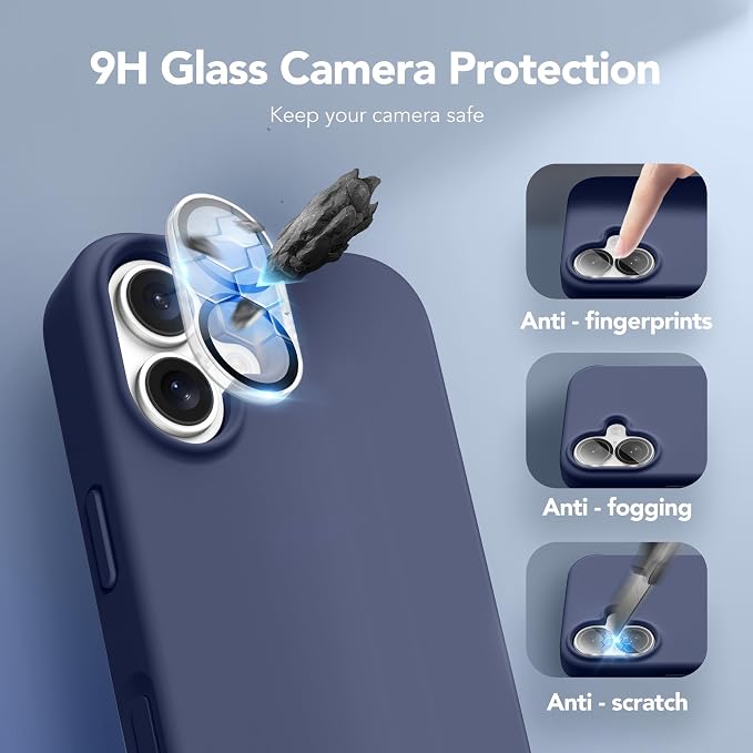 GONEZ Magnetic for iPhone 16 Case, Compatible with MagSafe, [Screen Protector + Camera Lens Protector], Liquid Silicone Shockproof Protective Phone Case for iPhone 16 6.1", Midnight Blue