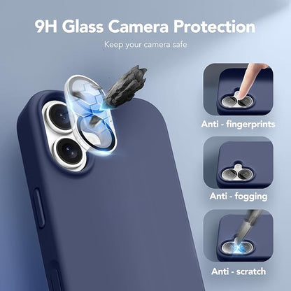 GONEZ Magnetic for iPhone 16 Case, Compatible with MagSafe, [Screen Protector + Camera Lens Protector], Liquid Silicone Shockproof Protective Phone Case for iPhone 16 6.1", Midnight Blue