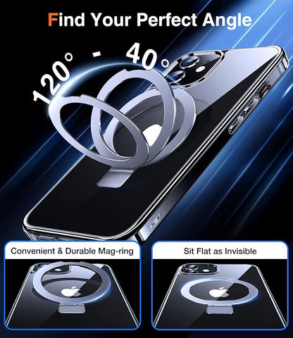 Chicfun 3-in-1 [Magnetic+Kickstand+Ring Holder] for iPhone 12/12 Pro Case Stand Ring Holder Compatible with MagSafe, Military Shockproof Protective iPhone 12/12 Pro Phone Case Kickstand Cover Clear