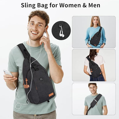 OSOCE Sling Bag for Men, Anti Theft Crossbody with Tunnel Lock, Waterproof Canvas Shoulder Backpack for Travel Hiking Daily