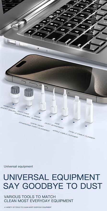 Multi-Functional Electronics Cleaning Kit, Charging Port Cleaner, for Mobile Phones, Headphones, Computer, Monitor, Camera Lens, White