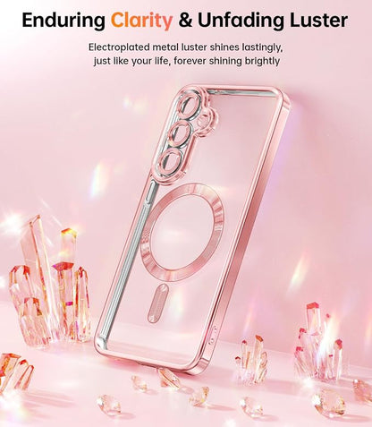 Meifigno Designed for Samsung Galaxy S25 Plus Case, [Compatible with MagSafe] [2X HD Screen Protectors] [Glitter Card & Wrist Strap] Surround Raised Lens Protection Case for S25 Plus 6.7", Rose Gold