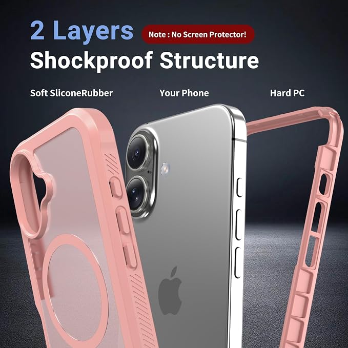 jaroco Magnetic for iPhone 17 Case, [Compatible with MagSafe][Military Grade Drop Protection][Heavy Duty Protection][Non-Slip][Shockproof] 2-Layer Durable Bumper Phone Case 6.3''-Pink
