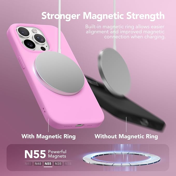 GONEZ Magnetic for iPhone 15 Pro Case, Compatible with MagSafe, [Screen Protector + Camera Lens Protector], Silicone Shockproof Anti-Scratch Protective Phone Case 6.1 inch, Rose Pink