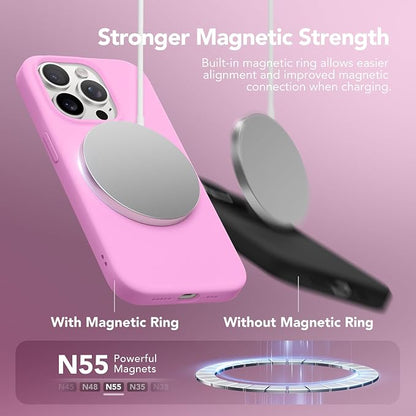 GONEZ Magnetic for iPhone 15 Pro Case, Compatible with MagSafe, [Screen Protector + Camera Lens Protector], Silicone Shockproof Anti-Scratch Protective Phone Case 6.1 inch, Rose Pink