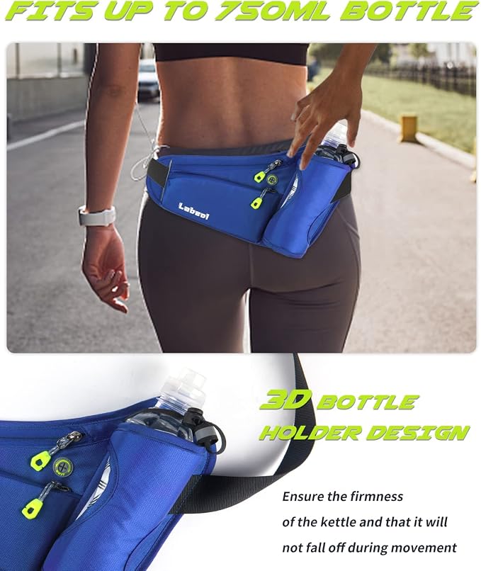 Running Belt, Waterproof Hydration Belt with Water Bottle Holder Hiking Walking Waist Pack Reflective Adjustable Fanny Pack Compatible for Phone Waistband Outdoor