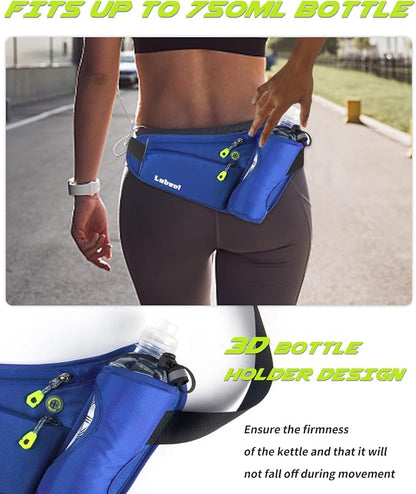 Running Belt, Waterproof Hydration Belt with Water Bottle Holder Hiking Walking Waist Pack Reflective Adjustable Fanny Pack Compatible for Phone Waistband Outdoor
