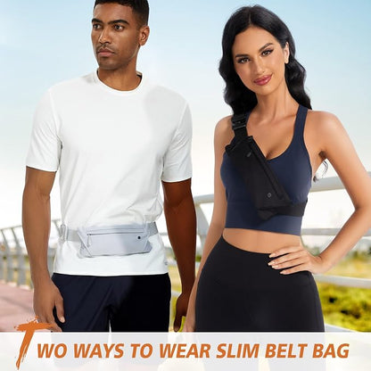 WHIPPY Slim Running Belt Fanny Pack for Women Men Elastic Runners Belt Waist Pouch Chest Bag Phone Holder Waist Pack for Running Hiking
