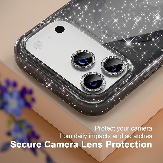 Choiche Magnetic for iPhone 17 Pro Case Compatible with MagSafe, Women Cute Glitter Sparkly Phone Case with Diamond Camera Lens Protectors, Military-Grade Drop Protection 6.3" (Black)