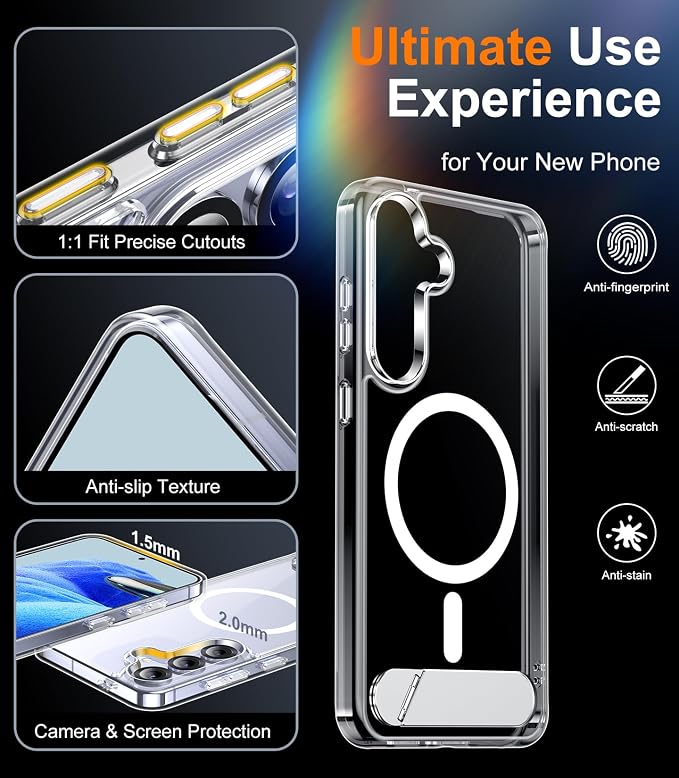 Magnetic for Samsung Galaxy S25 Plus Case, [Innovate Stand][Military Grade Drop Protection][Non Slip][Non-Yellowing] Shockproof Phone Case for Galaxy S25 Plus 6.7" 2025 -Clear