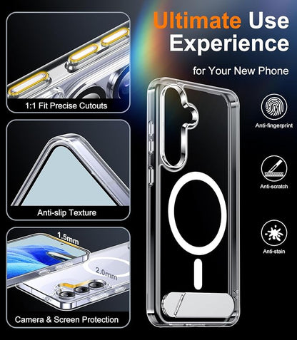 Magnetic for Samsung Galaxy S25 Plus Case, [Innovate Stand][Military Grade Drop Protection][Non Slip][Non-Yellowing] Shockproof Phone Case for Galaxy S25 Plus 6.7" 2025 -Clear