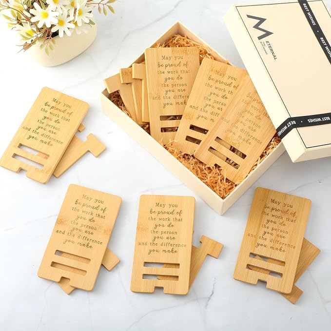 Ripeng 12 Pcs Employee Appreciation Gifts Bulk Bamboo Phone Stand for Desk Office Worker Thank You Gift for Administrative Team Coworkers Staff Graduation Nurse Teacher Week (Vivid Work Pride)