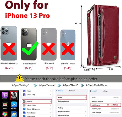 Wallet Case for iPhone 13 Pro with Card Holder/Crossbody Wallet/Strap| RFID Blocking | Magnetic | Kickstand | Detachable | PU Leather Phone Case for iPhone 13 Pro,6.1 in,Wine Red