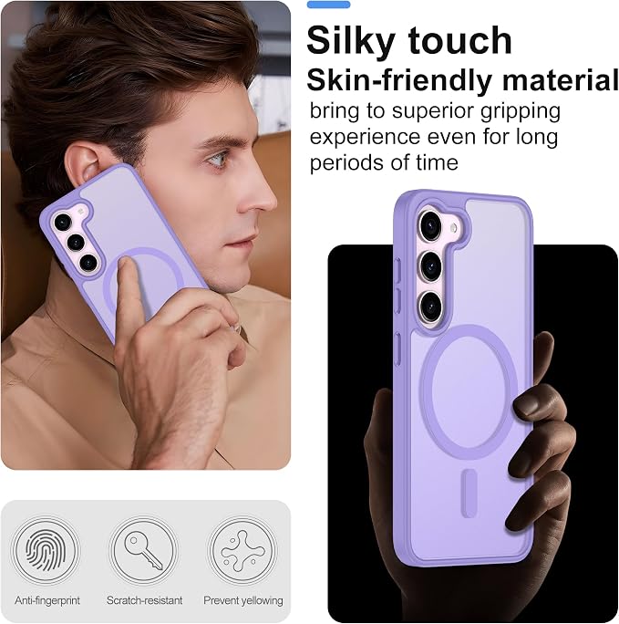 Pilaru for Samsung Galaxy S23 Case [Compatible with Magsafe] Translucent Matte Magnetic Phone Case,Slim Thin Duty Shockproof Protection Cover with 2pc Screen Protector for S23-Light Purple