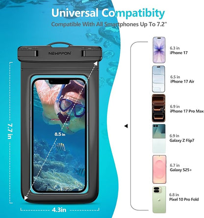 6 Pack 8.5“ Waterproof Cell Phone Pouch - Underwater Dry Bag Case Lanyard - Water Proof Clear Holder Protector for iPhone 17 16 15 Pro Max Plus Samsung Galaxy S25 S24 Ultra Note for Beach Swimming
