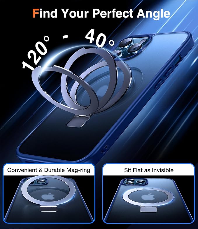 Chicfun 3-in-1 [Magnetic+Kickstand+Ring Holder] for iPhone 12 Pro Max Case Stand Ring Holder Compatible with MagSafe, Military Shockproof Protective Matte iPhone 12 Pro Max Phone Case Kickstand Cover
