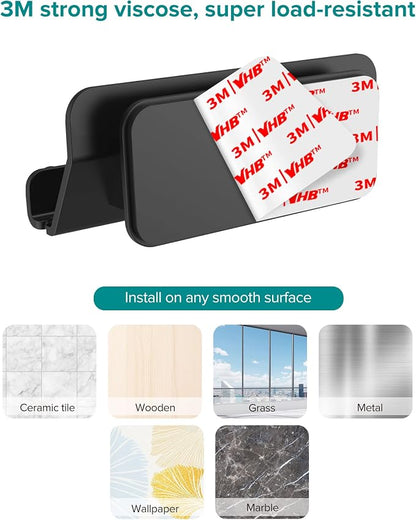 HomeMount Wall Phone Holder - Hands Free Wall Mount Phone Holder with Adhesive Strip Wall Mount Phone Holder for Bedroom Living Room Kitchen Compatible with All Phone or Mini ipad Black 2PS